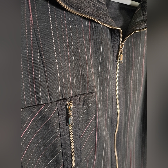 Vex Y2K 100% Wool Black with Pinstripes Zip Up Jacket Size Large - Picture 2 of 6
